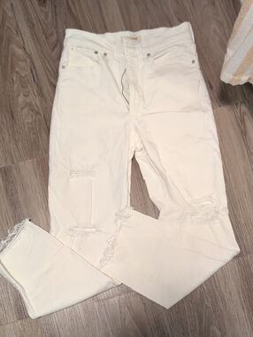 Madewell White Slim Straight Crop Distressed Jeans